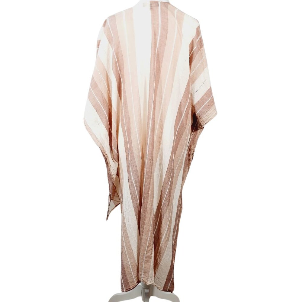 Aakaa, Cotton Striped Kimono in Neutral Shades of Dusty Rose and Cream, One Size - Picture 4 of 10